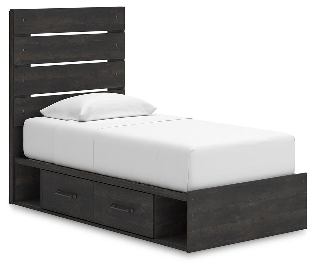 Hollivern Twin Panel Storage Bed in Dark Gray, angle view