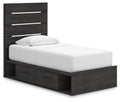 Hollivern Twin Panel Storage Bed in Dark Gray, angle view