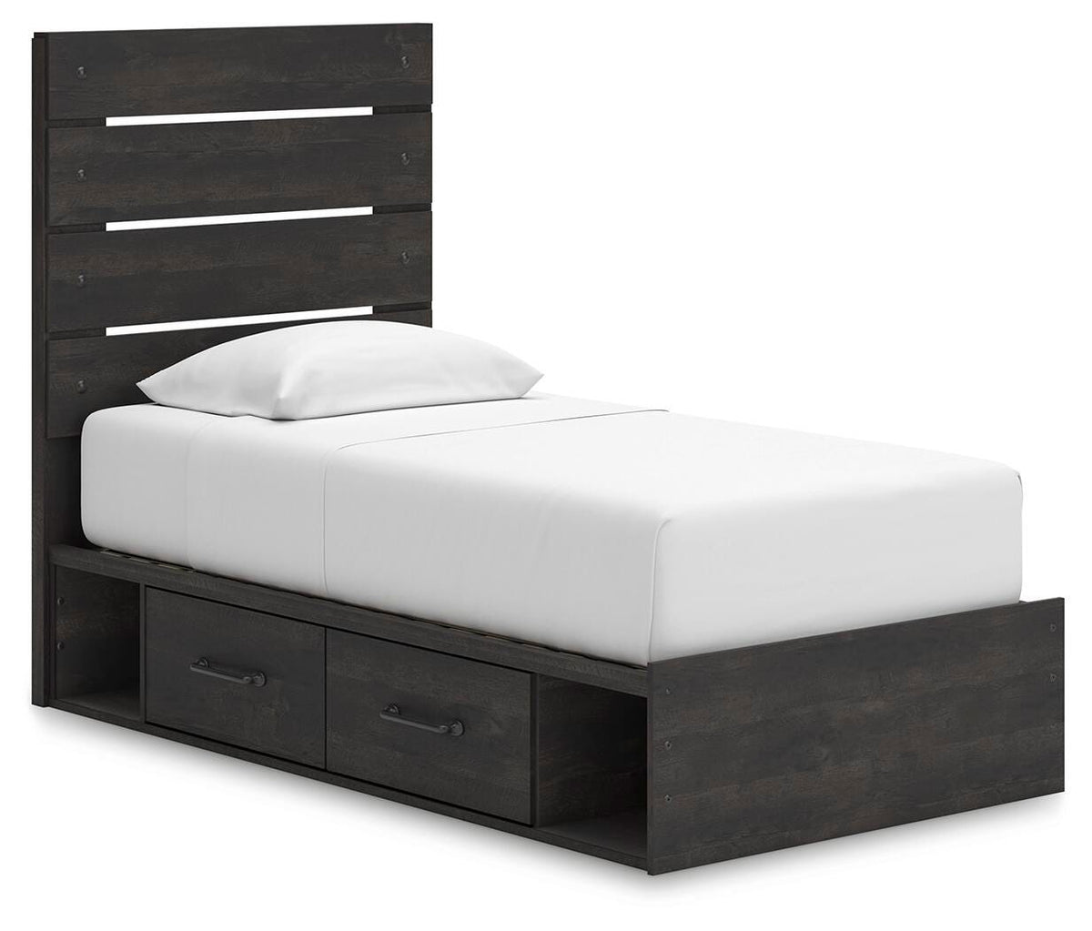 Hollivern Twin Panel Storage Bed in Dark Gray, angle view