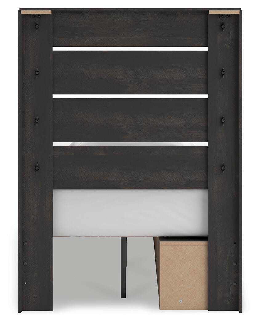 Hollivern Twin Panel Storage Bed in Dark Gray, back view