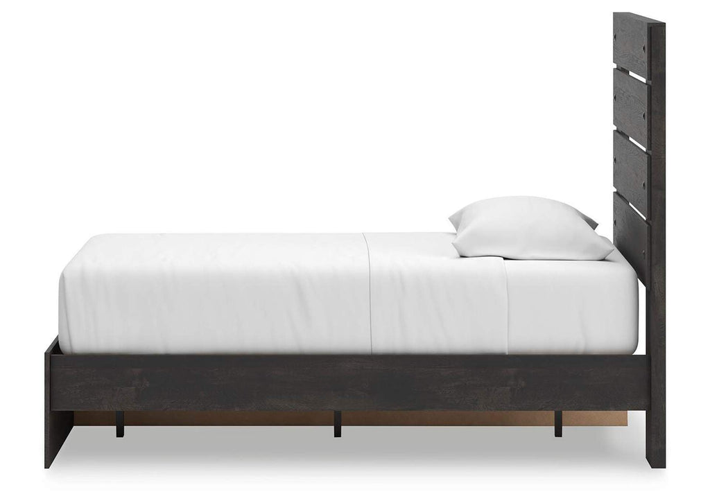 Delmorta Twin Panel Storage Bed and Dresser side view
