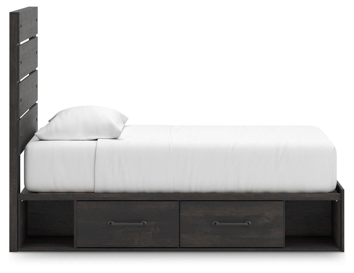 Hollivern Twin Panel Storage Bed in Dark Gray, side view
