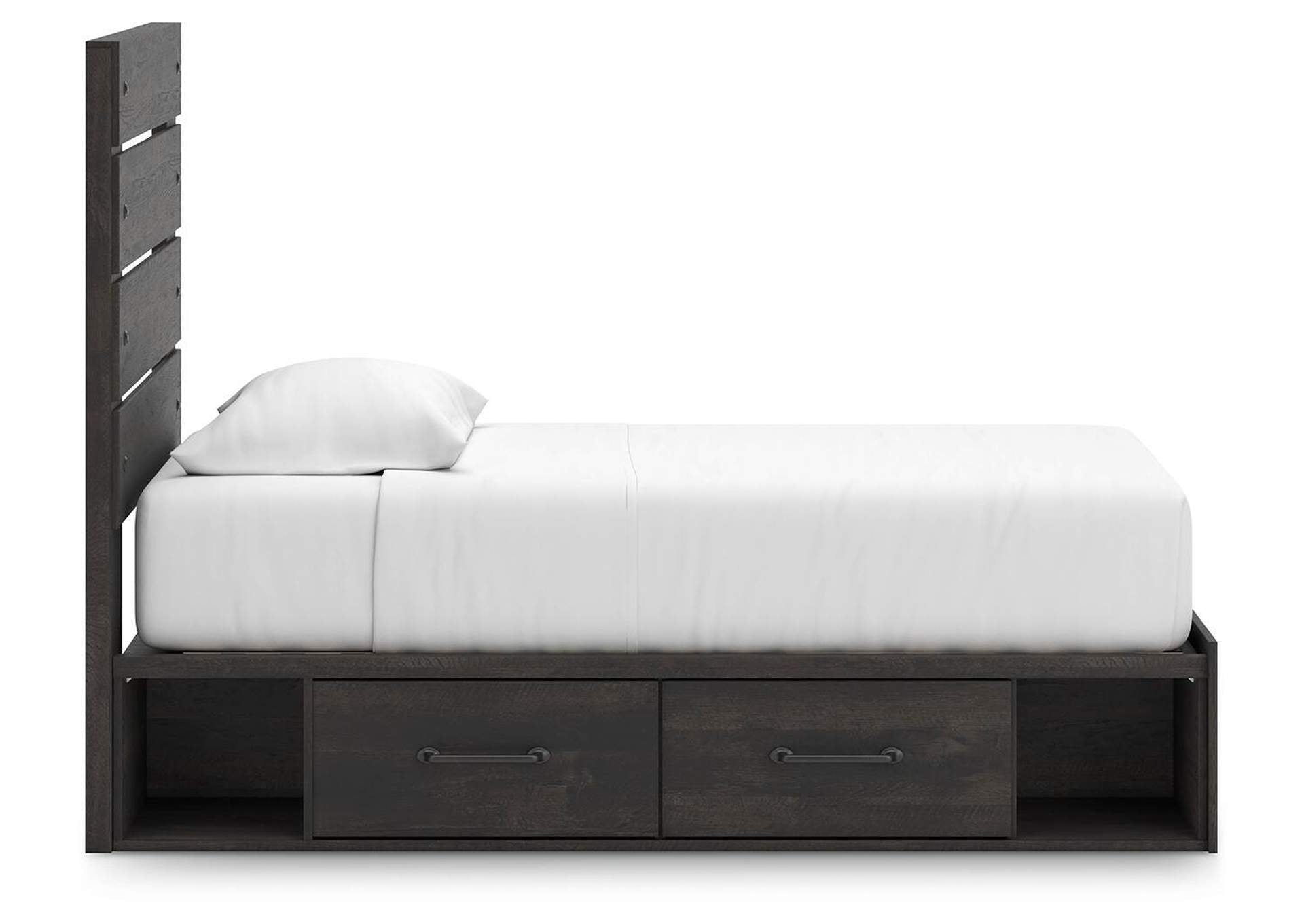 Delmorta Twin Panel Storage Bed and Dresser side view