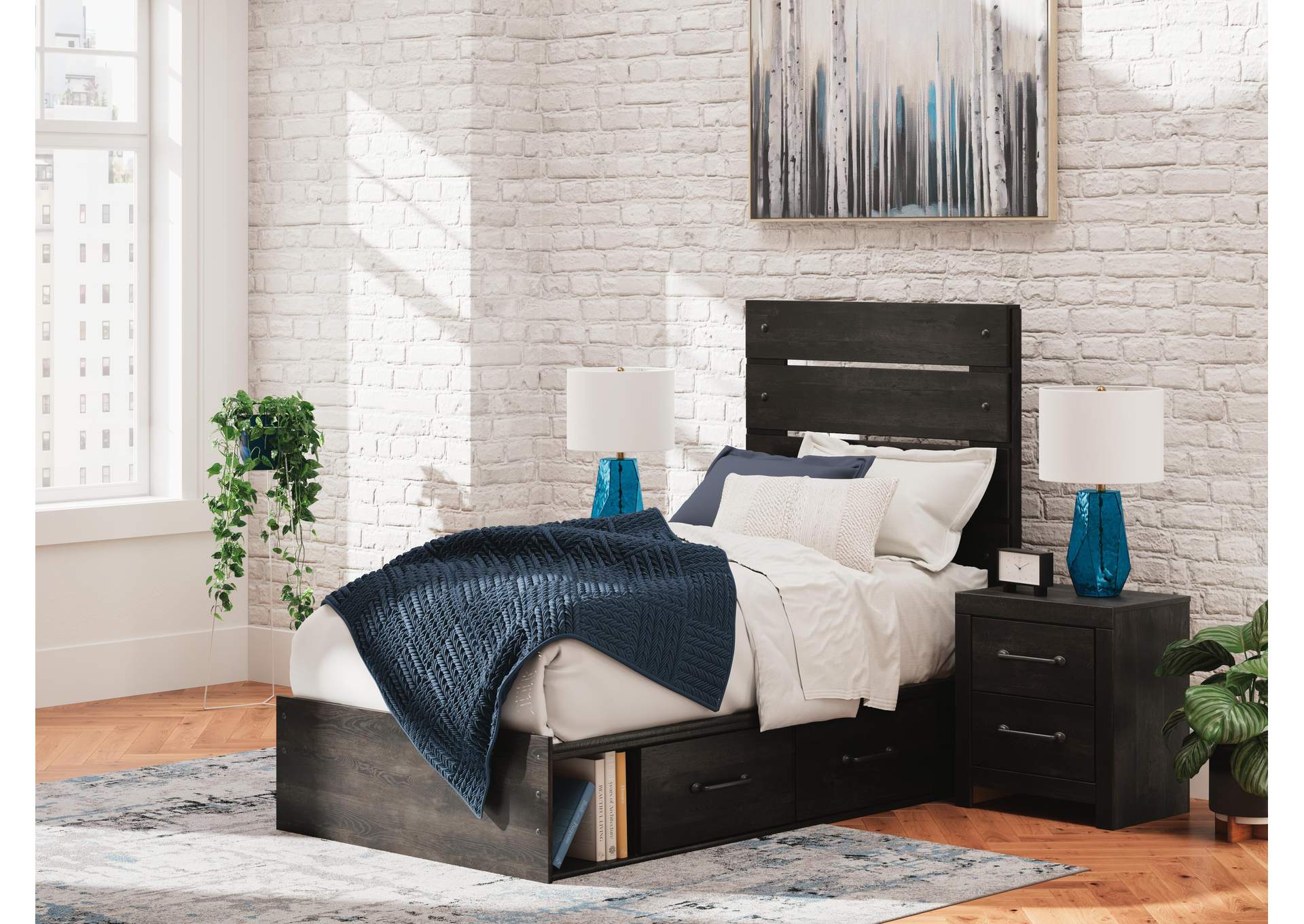 Delmorta Twin Panel Bed with Storage and Dresser