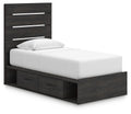 Hollivern Twin Panel Bed with Storage in Dark Gray, angle view