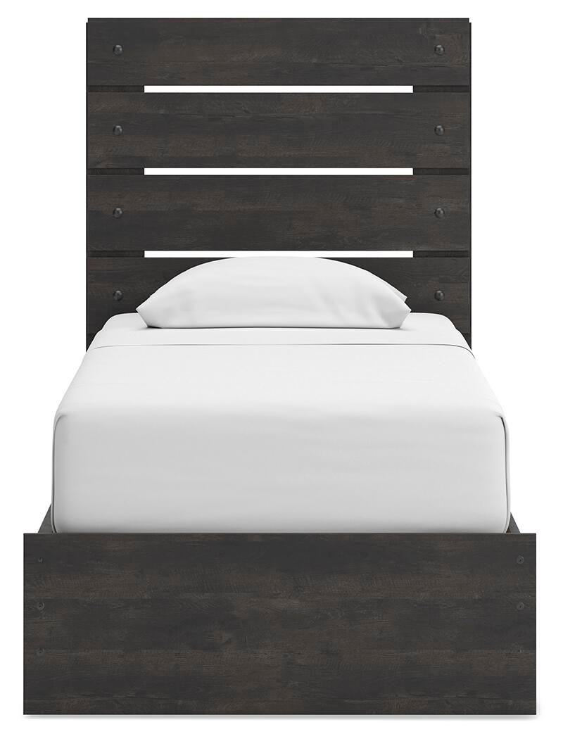 Hollivern Twin Panel Bed with Storage in Dark Gray, front view