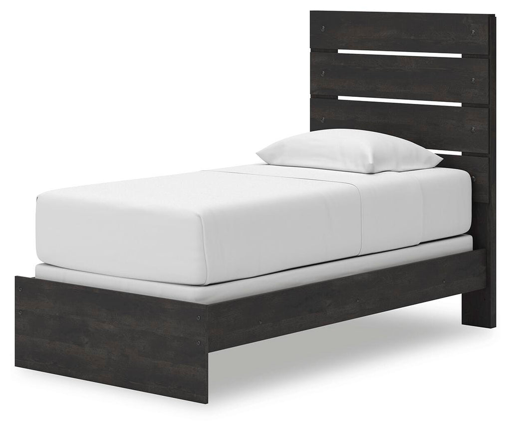 Hollivern Twin Panel Bed in Dark Gray, angle view