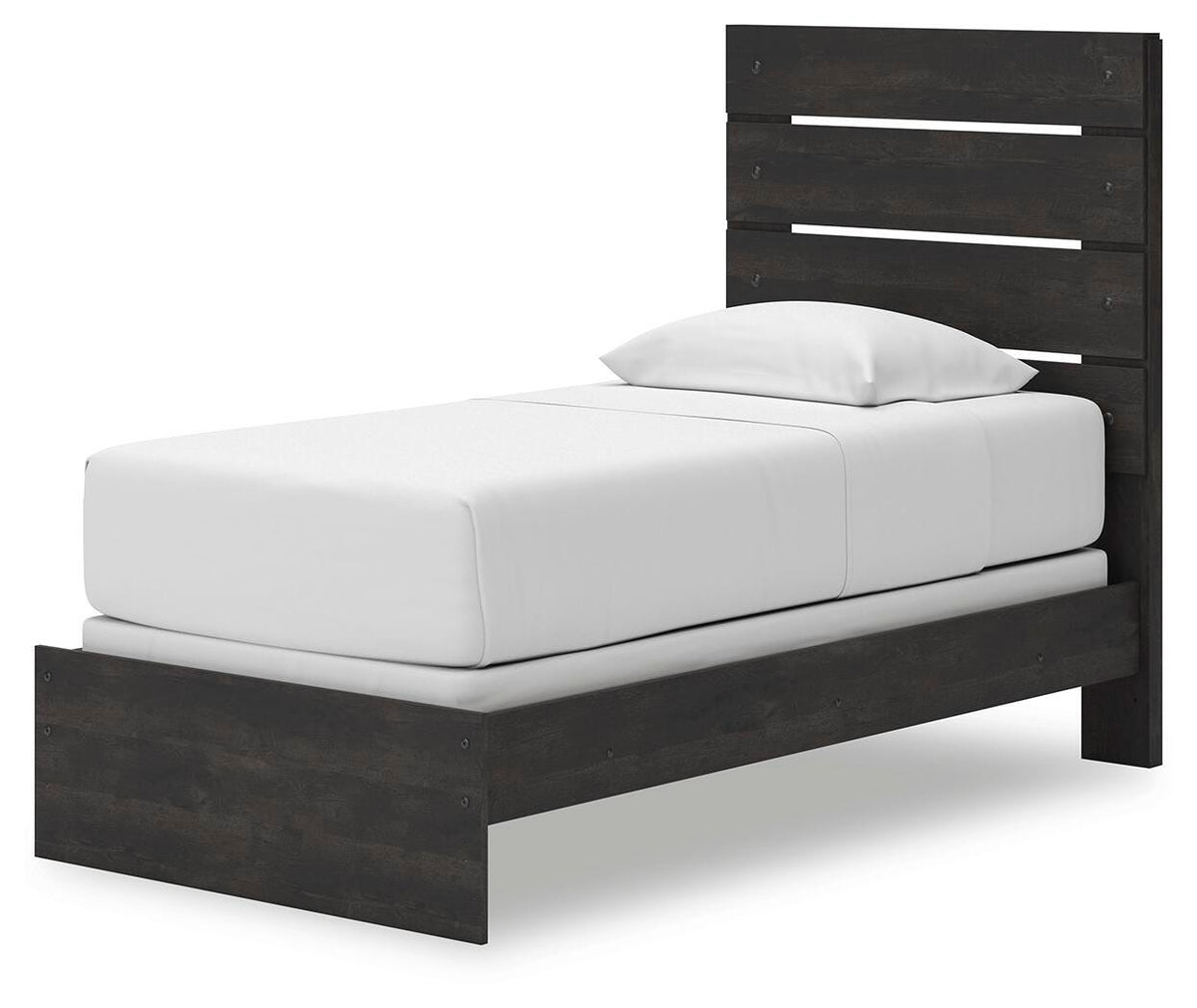Hollivern Twin Panel Bed in Dark Gray, angle view