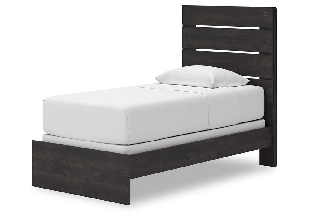 Delmorta Twin Panel Bed and Dresser angled view