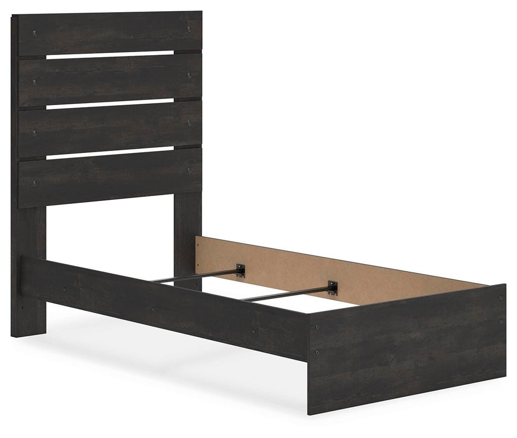 Hollivern Twin Panel Bed in Dark Gray, angle view