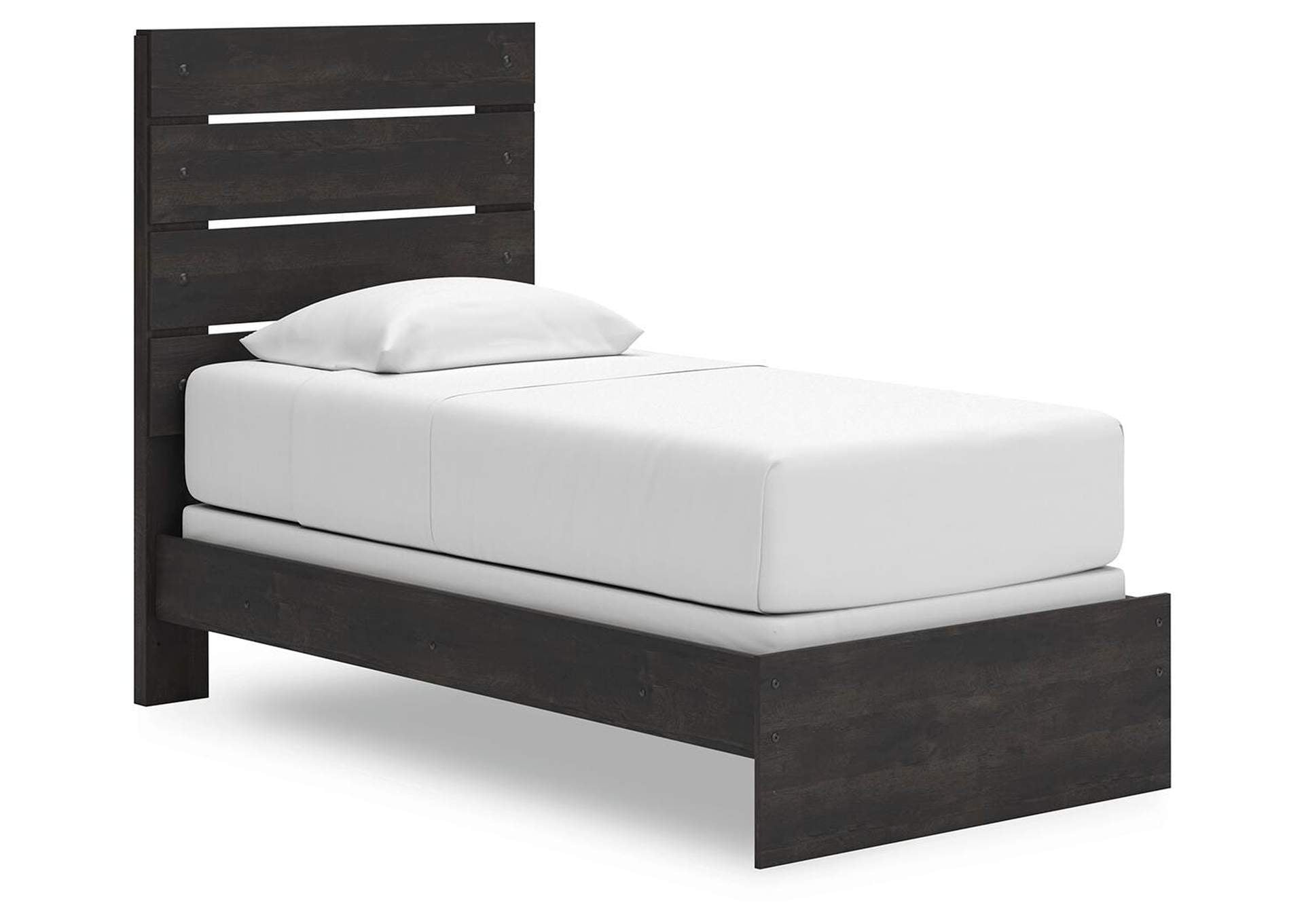 Delmorta Twin Panel Bed, Dresser, Mirror and 2 Nightstands angled view