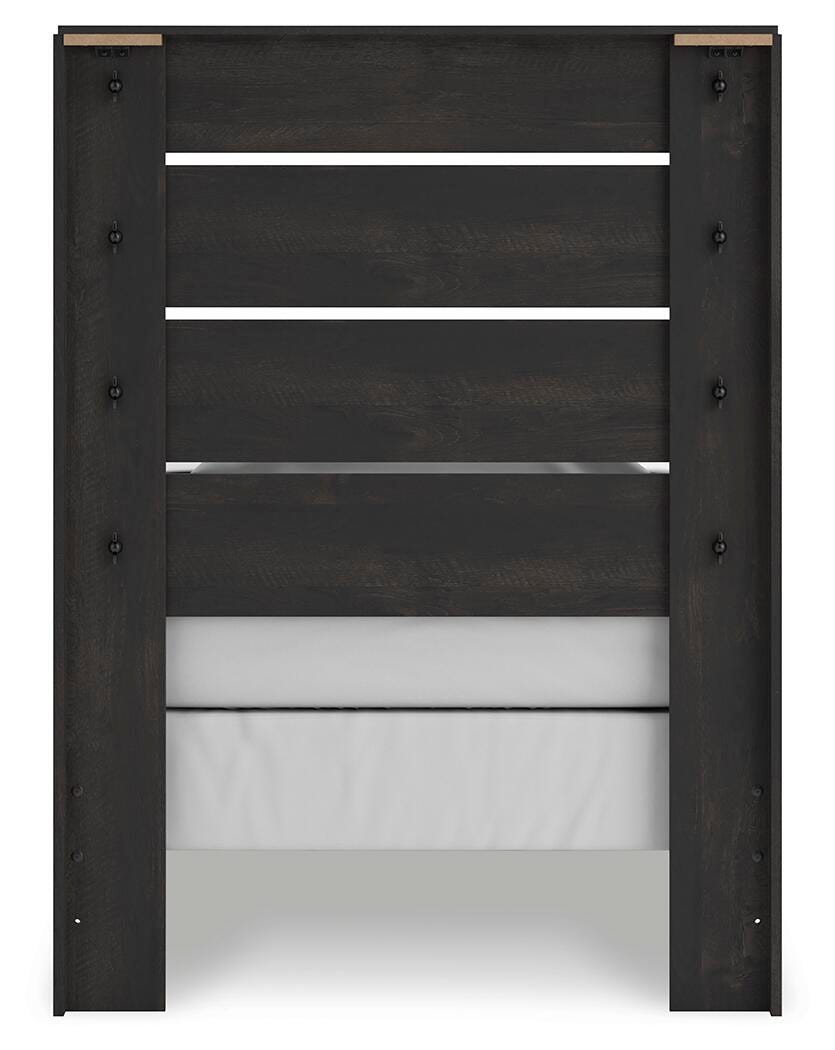 Hollivern Twin Panel Bed in Dark Gray, back view