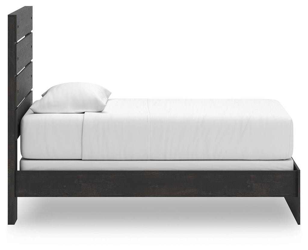 Hollivern Twin Panel Bed in Dark Gray, side view
