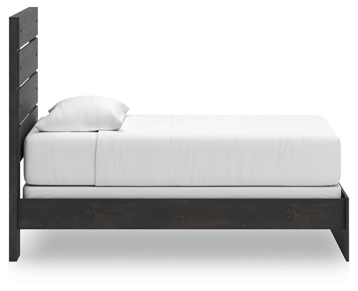 Hollivern Twin Panel Bed in Dark Gray, side view