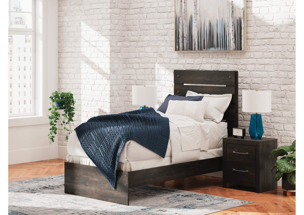 Delmorta Twin Panel Bed, Dresser, Mirror, Chest and 2 Nightstands