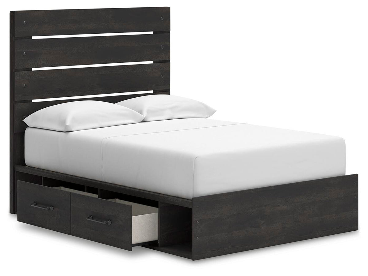 Hollivern Full Panel Storage Bed in Dark Gray, open view