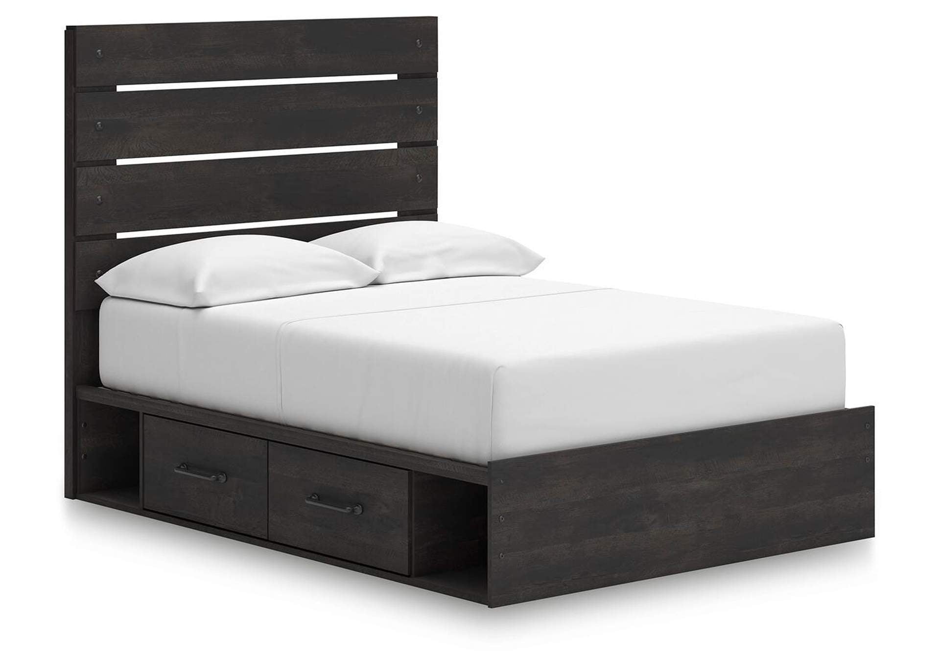 Delmorta Full Panel Storage Bed, Dresser, Mirror and Chest angled view