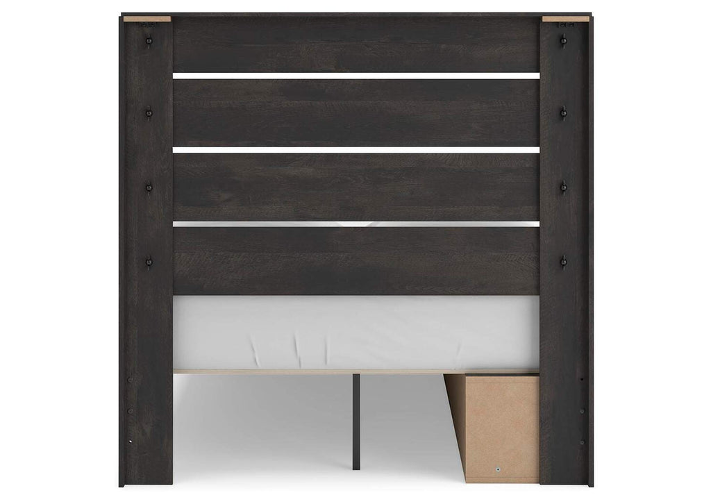 Delmorta Full Panel Storage Bed, Dresser, Mirror and 2 Nightstands