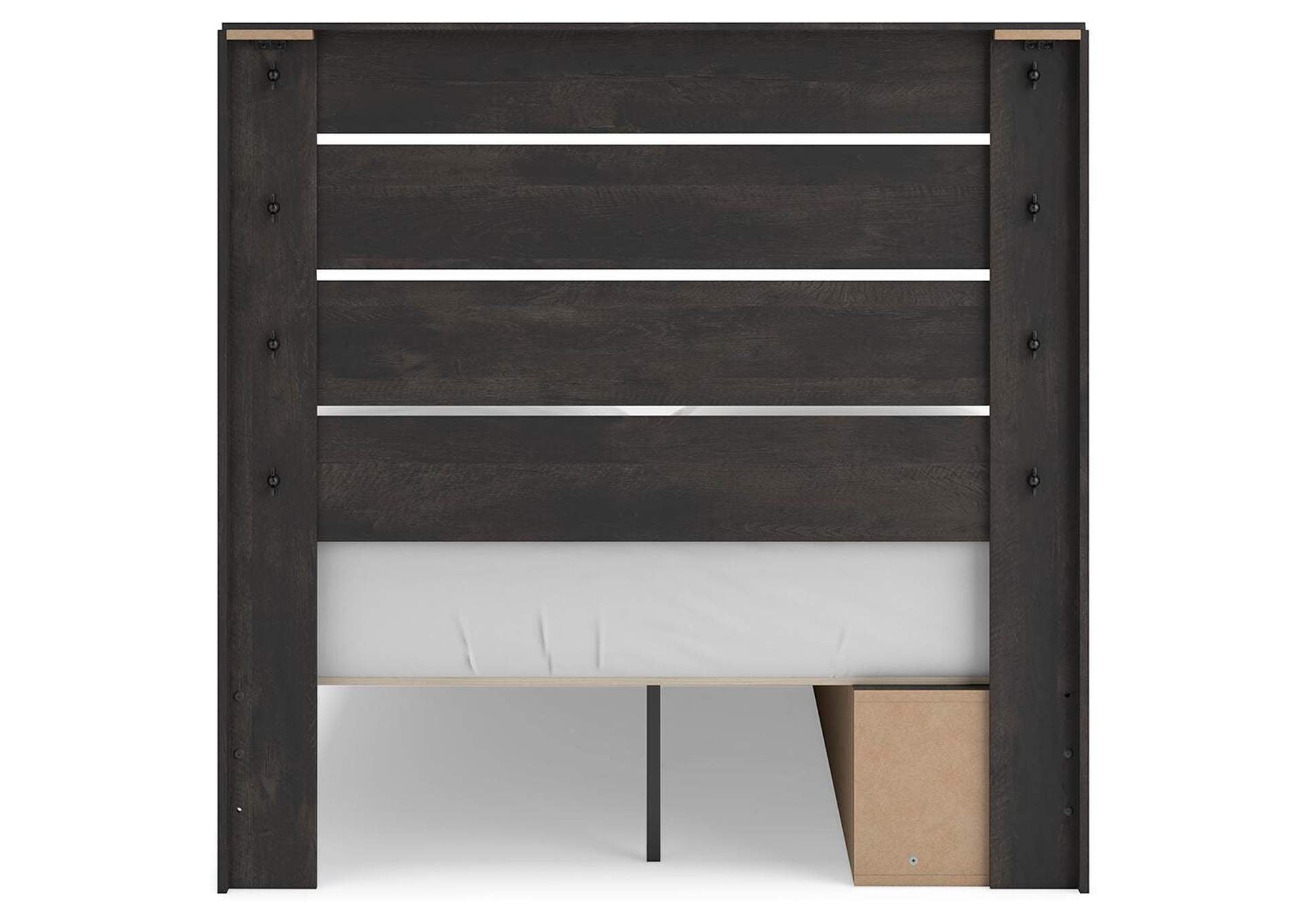 Delmorta Full Panel Storage Bed, Dresser, Mirror and Chest