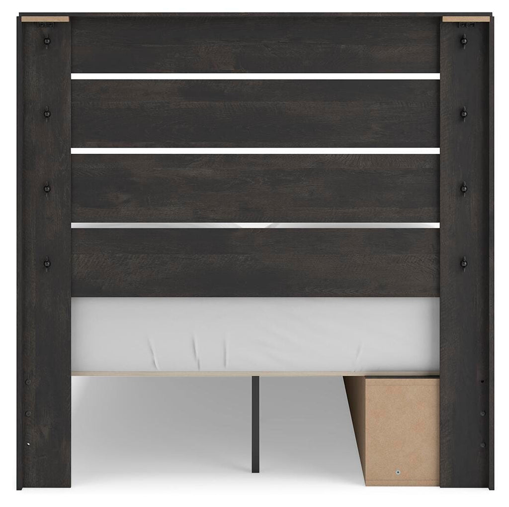 Hollivern Full Panel Storage Bed in Dark Gray, back view