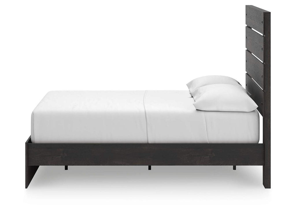Delmorta Full Panel Storage Bed, Dresser, Mirror, Chest and Nightstand side view