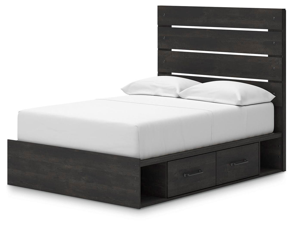 Hollivern Full Panel Bed with Storage in Dark Gray, angle view