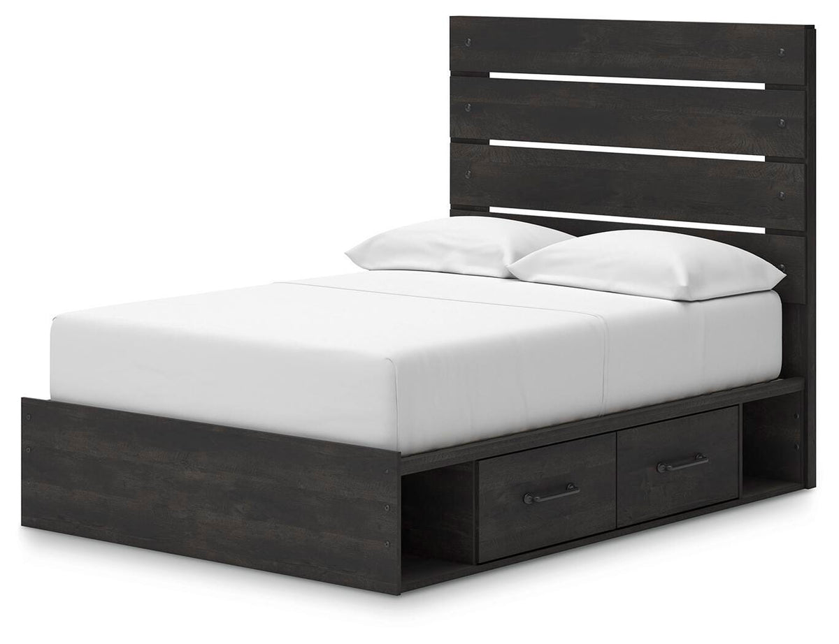 Hollivern Full Panel Bed with Storage in Dark Gray, angle view