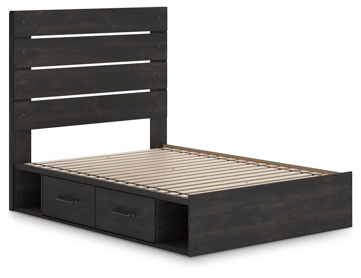 Hollivern Full Panel Bed with Storage in Dark Gray, angle view