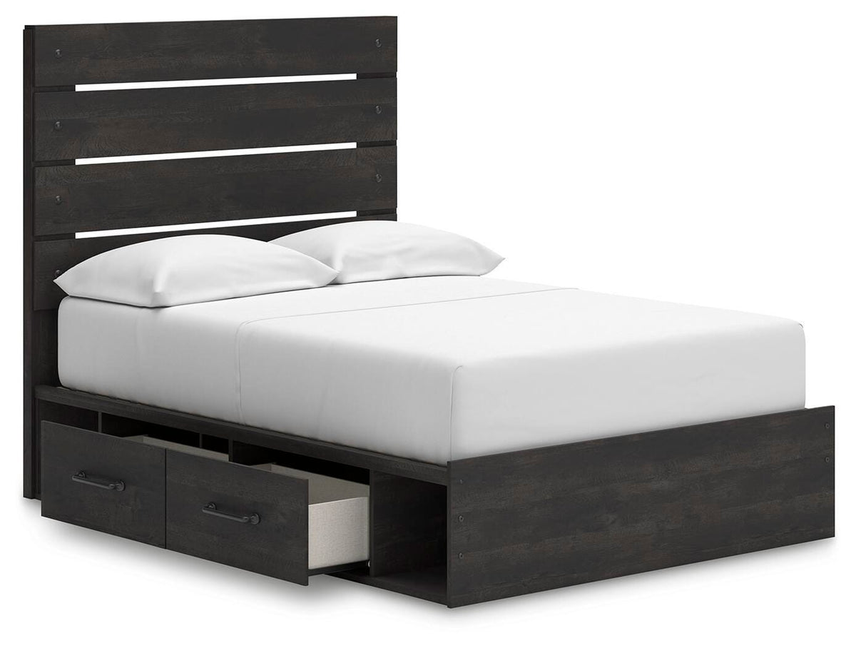 Hollivern Full Panel Bed with Storage in Dark Gray, open view