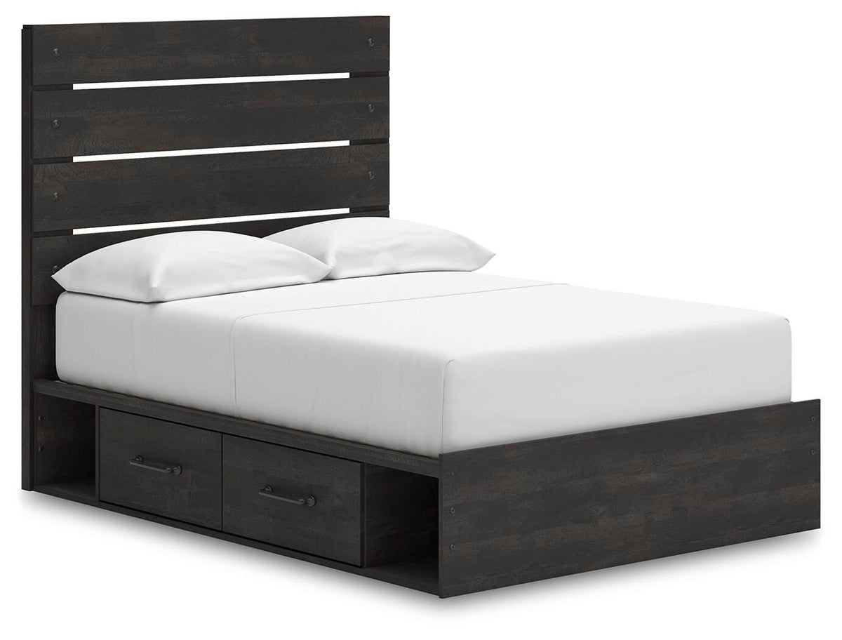 Hollivern Full Panel Bed with Storage in Dark Gray, angle view