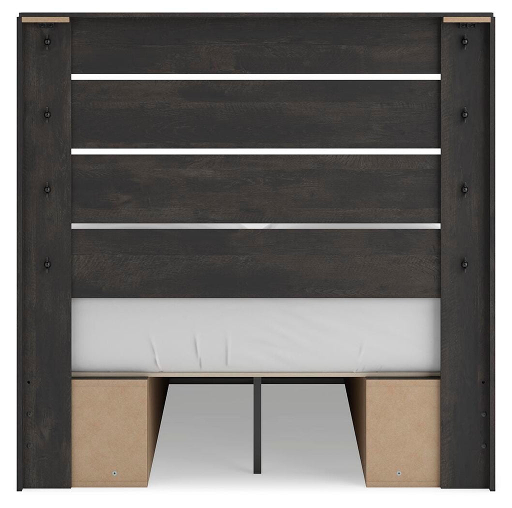Hollivern Full Panel Bed with Storage in Dark Gray, back view