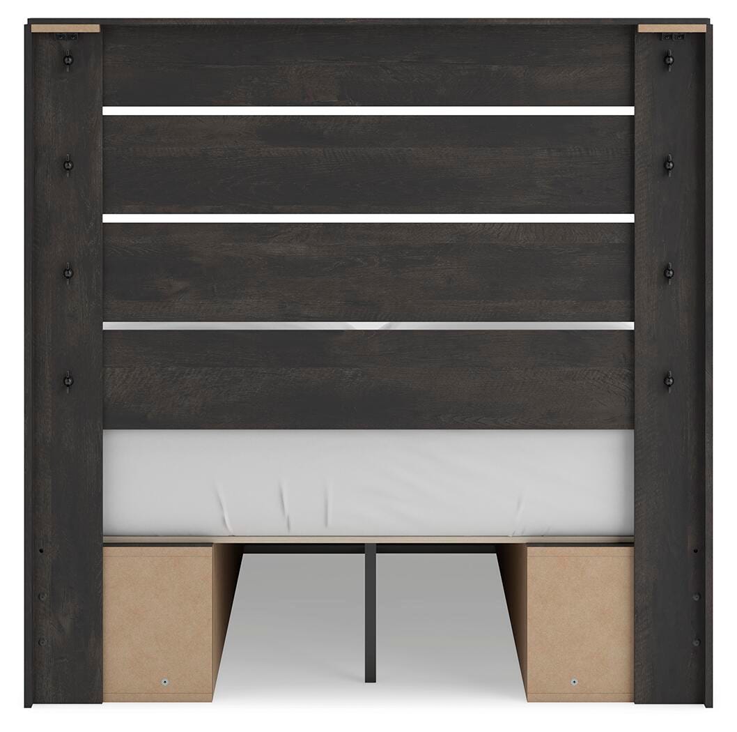 Hollivern Full Panel Bed with Storage in Dark Gray, back view