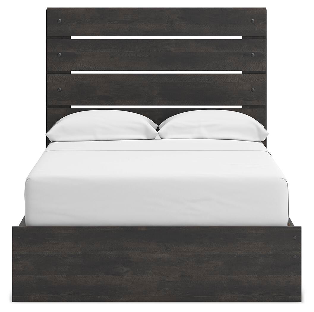 Hollivern Full Panel Bed with Storage in Dark Gray, front view