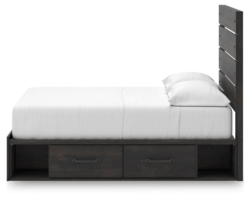 Hollivern Full Panel Bed with Storage in Dark Gray, alternate side view