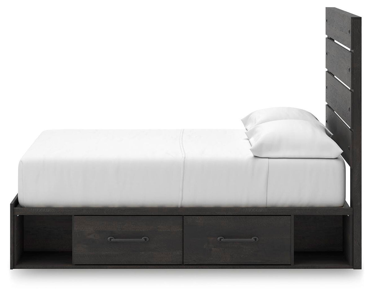 Hollivern Full Panel Bed with Storage in Dark Gray, alternate side view