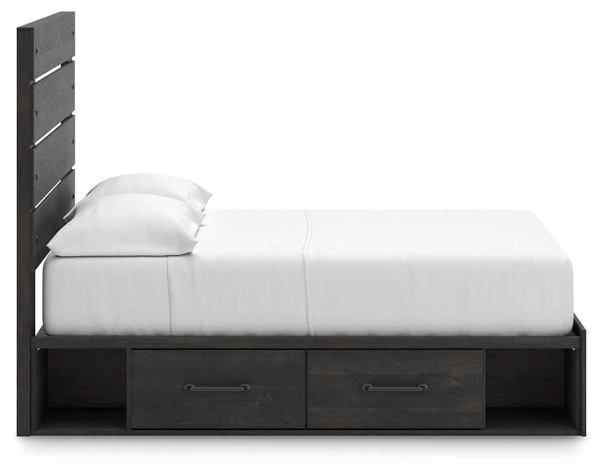 Hollivern Full Panel Bed with Storage in Dark Gray, side view