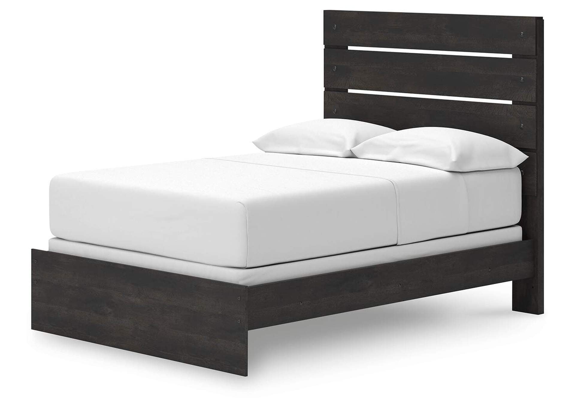 Delmorta Full Panel Bed, Dresser, Mirror and Nightstand angled view