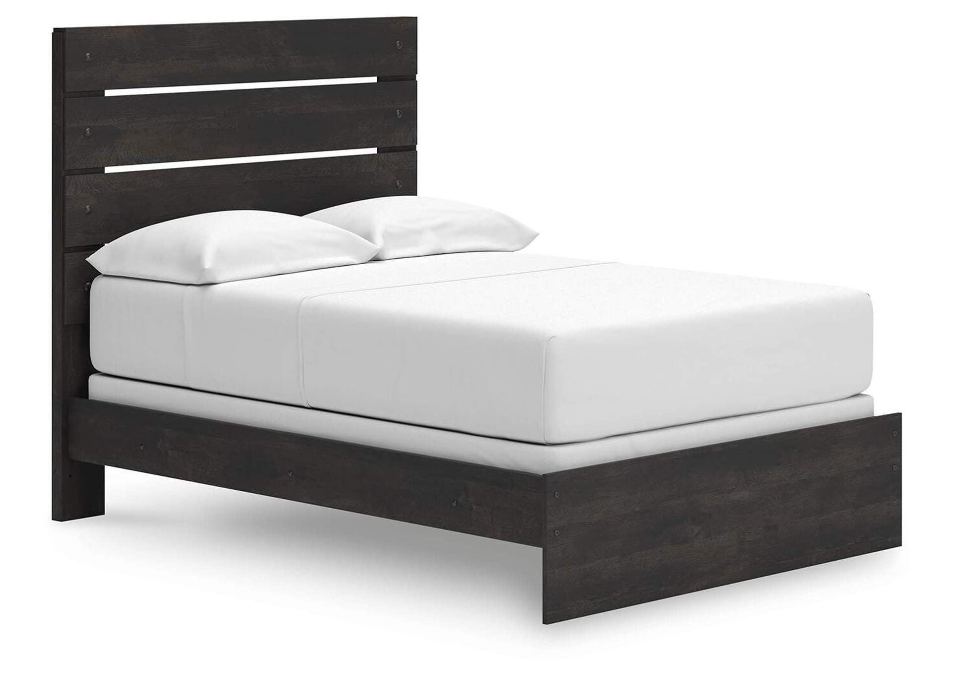 Delmorta Full Panel Bed, Dresser, Mirror and Chest angled view