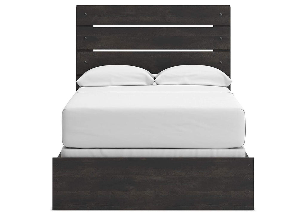 Delmorta Full Panel Bed, Dresser and Nightstand front view