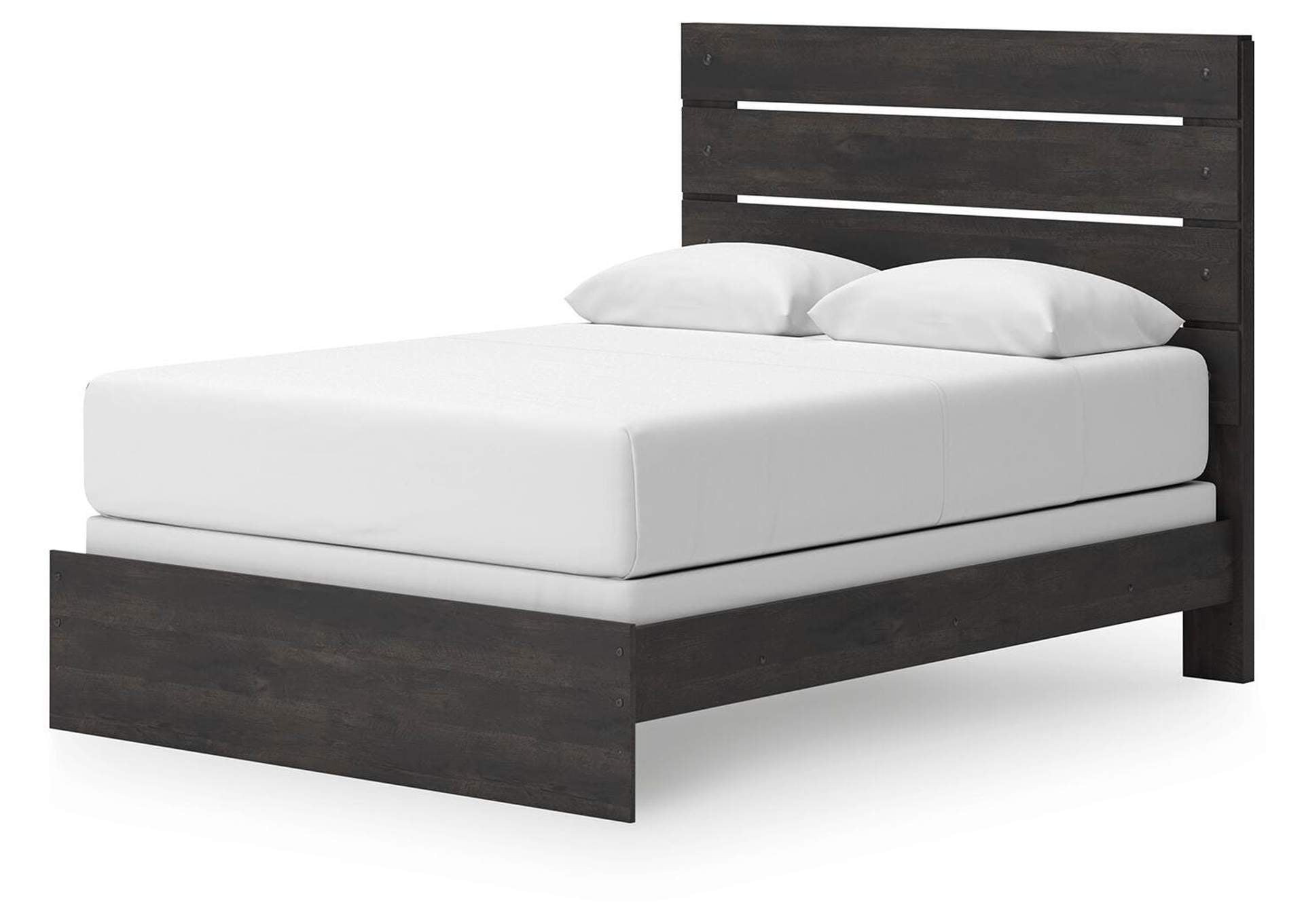 Delmorta Queen Panel Bed, Dresser, Mirror, Chest and Nightstand angled view