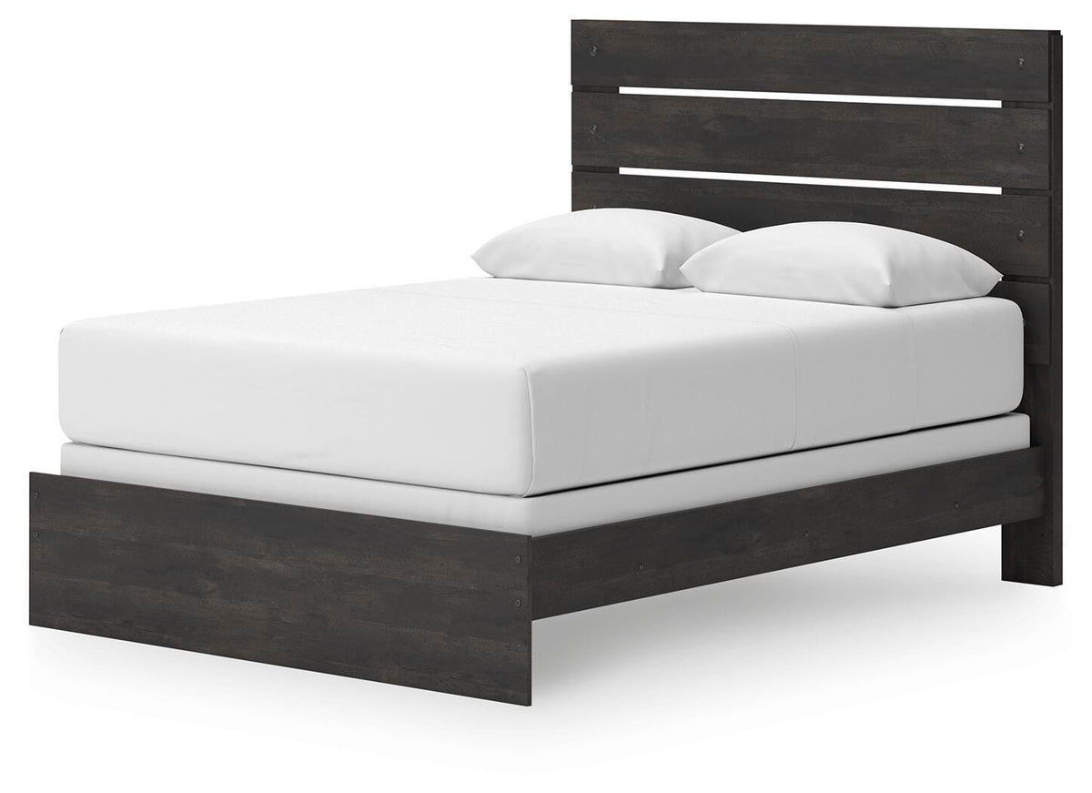 Hollivern Queen Panel Bed in Dark Gray, angle view