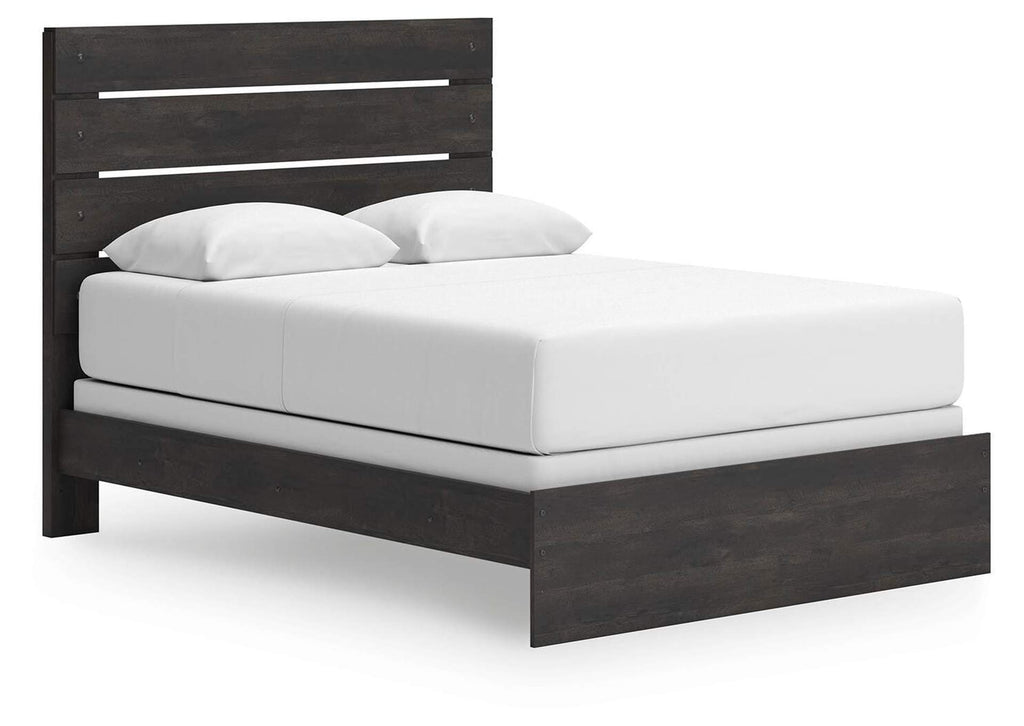 Delmorta Queen Panel Bed, Dresser, Mirror and Nightstand angled view