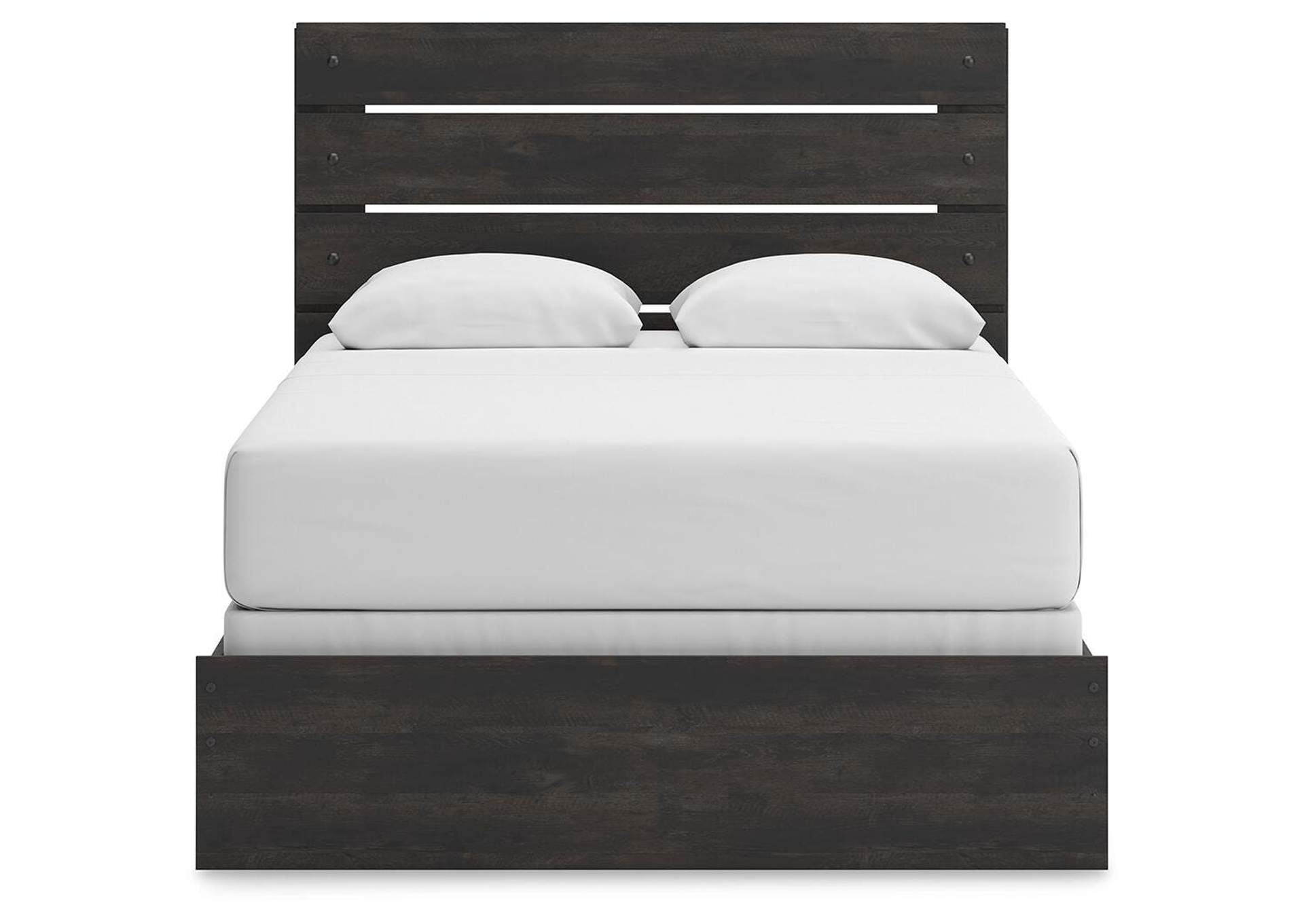 Delmorta Queen Panel Bed, Dresser, Mirror, Chest and Nightstand front view