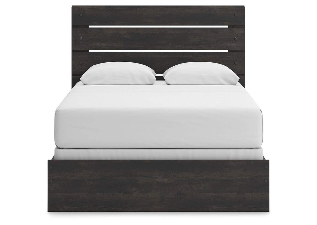 Delmorta Queen Panel Bed, Dresser, Mirror and 2 Nightstands front view