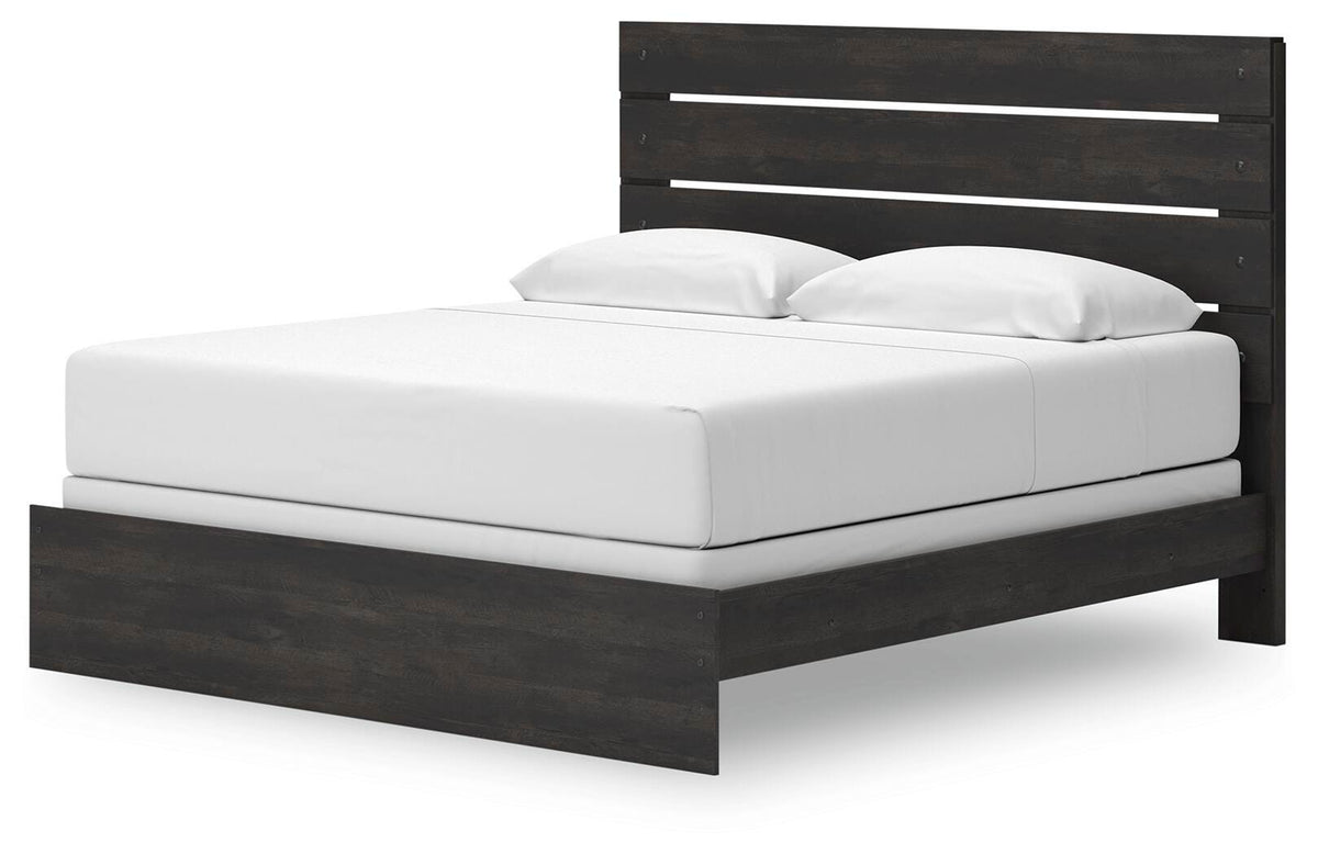 Hollivern King Panel Bed in Dark Gray, angle view