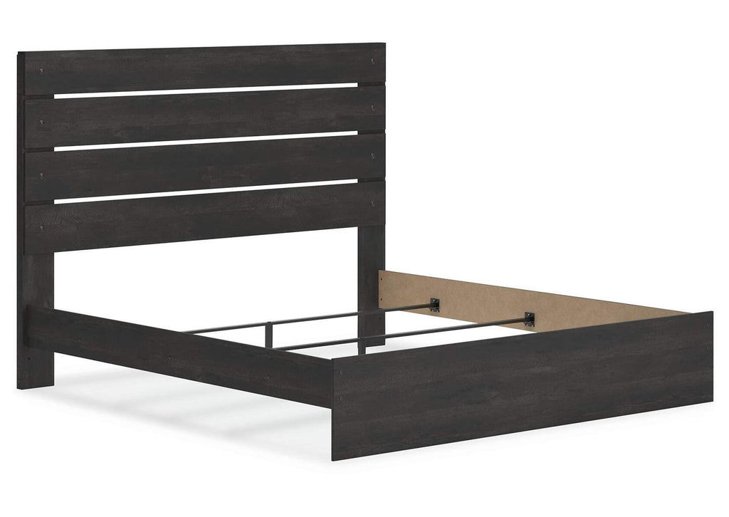 Delmorta King Panel Bed, Dresser, Mirror and Nightstand angled view