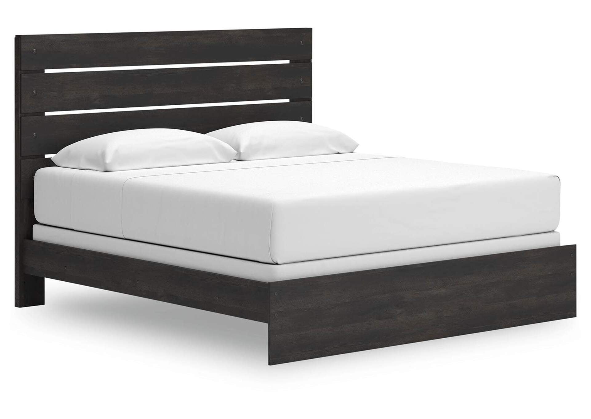 Delmorta King Panel Bed, Dresser and Nightstand angled view