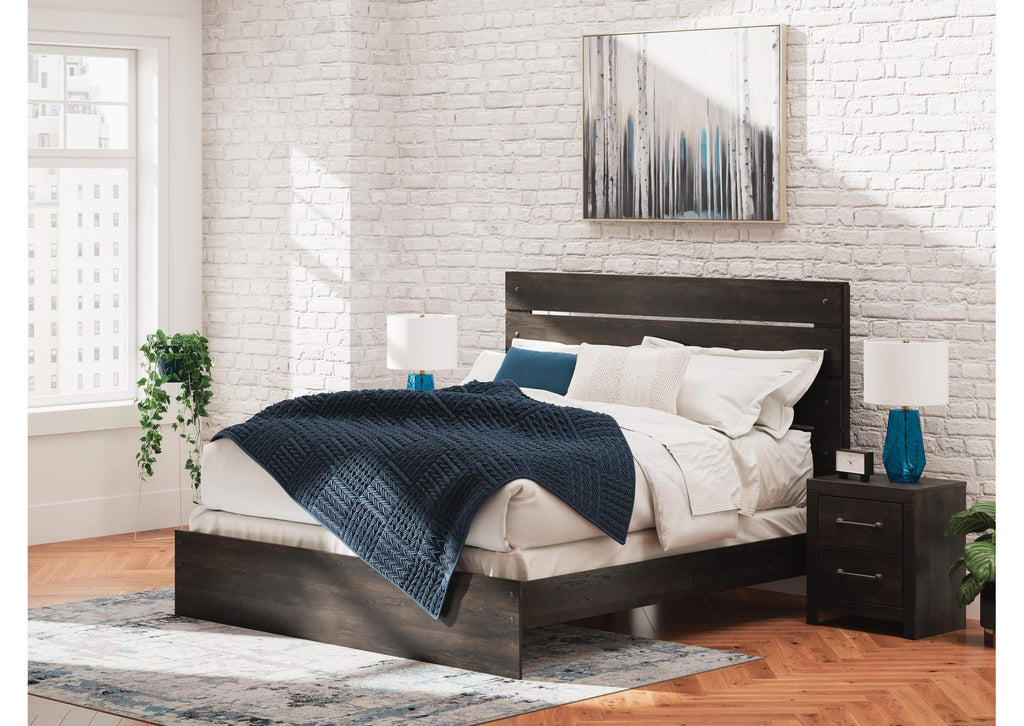 Delmorta King Panel Bed, Dresser, Mirror, Chest and 2 Nightstands