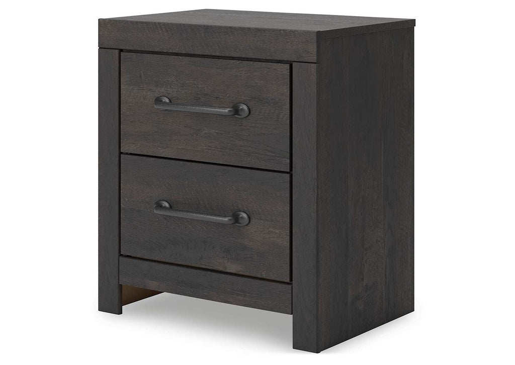 Delmorta Full Panel Bed, Dresser and Nightstand angled view