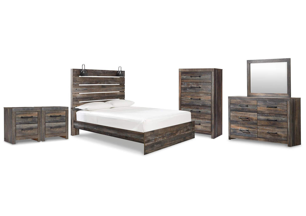 Drystan Queen Panel Bed with Mirrored Dresser, Chest and 2 Nightstands